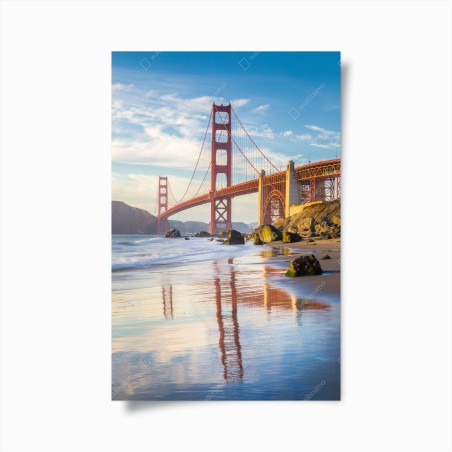 Poster Golden Gate Bridge reflektiert am strand – Wallnifity®