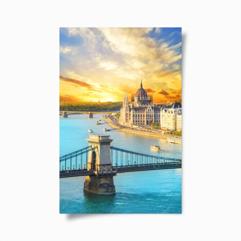 Poster sonnenuntergang über Budapest und der Kettenbrücke