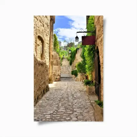 Poster reizende kopfsteinpflasterstraße in Les Baux de Provence – Wallnifity®