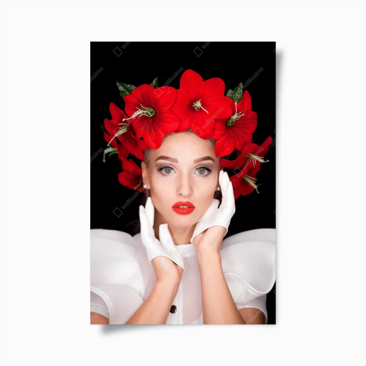 Poster elegantes porträt mit rotem blumenkranz – Wallnifity® Poster elegantes porträt mit rotem blumenkranz – Wallnifity®