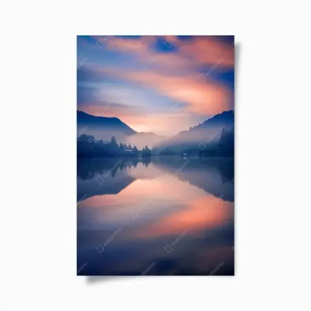 Poster nebeliger bergsee bei dämmerung – Wallnifity®