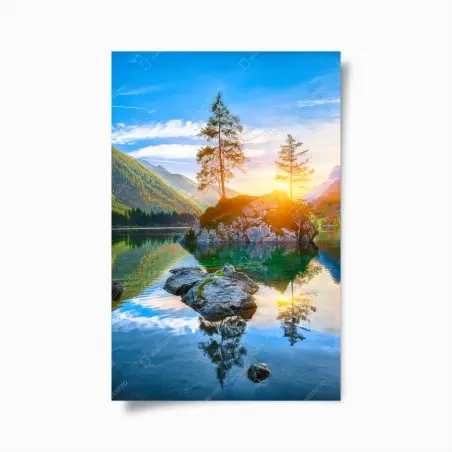 Poster sonnenuntergang über Hintersee felseninsel – Wallnifity®