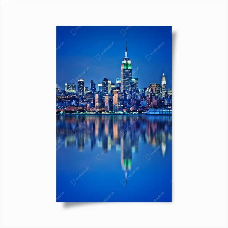 Poster New York skyline bei nacht mit spiegelung