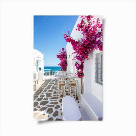 Poster sonnige mediterrane gasse mit bougainvillea – Wallnifity®