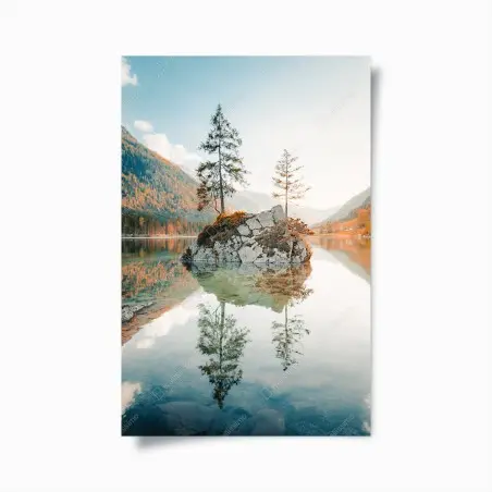Poster sonnenbeleuchtete felsinsel am Hintersee – Wallnifity®