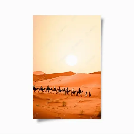 Poster karawane von kamelen in der wüste bei sonnenuntergang – Wallnifity®