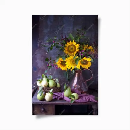 Poster sonnenblumen und birnen stilleben – Wallnifity®