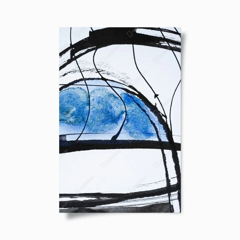 Poster blaue abstrakte tusche- und aquarellkomposition