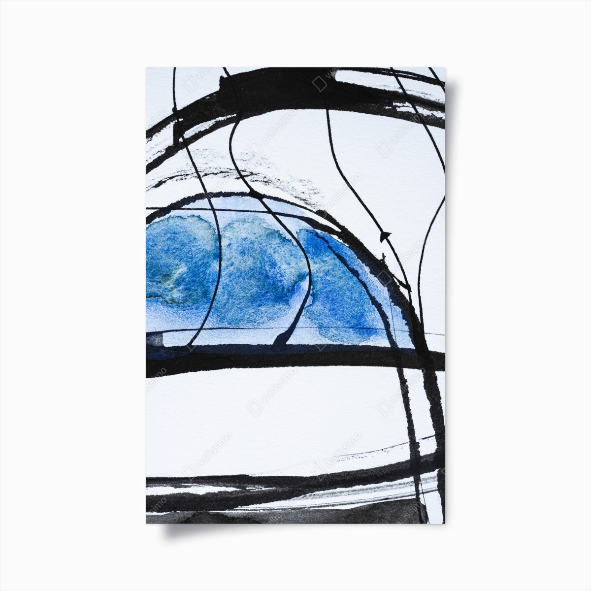 Poster blaue abstrakte tusche- und aquarellkomposition – Wallnifity®