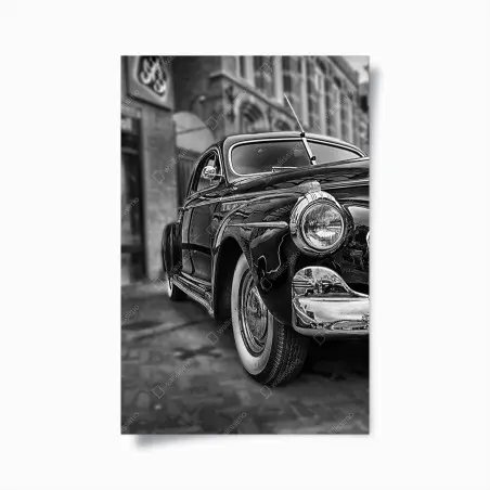 Poster vintage klassisches auto auf kopfsteinpflaster – Wallnifity®
