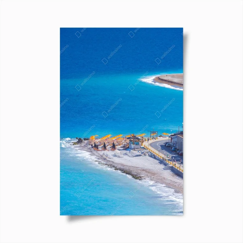 Poster Rhodos strand mit bunten sonnenschirmen