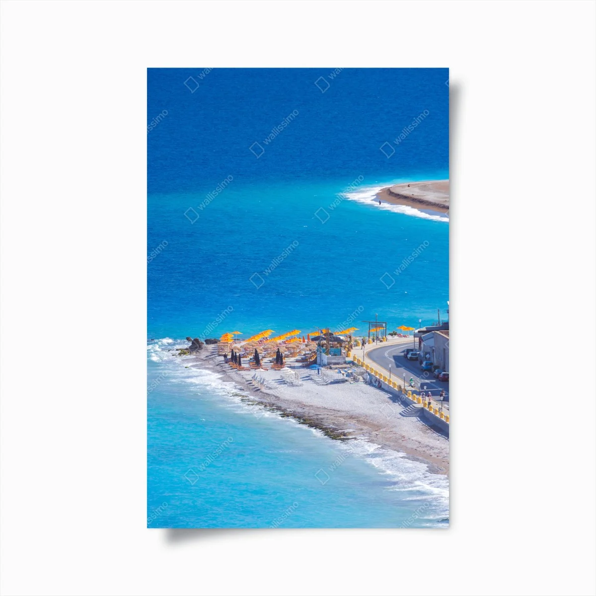 Poster Rhodos strand mit bunten sonnenschirmen – Wallnifity® Poster Rhodos strand mit bunten sonnenschirmen – Wallnifity®
