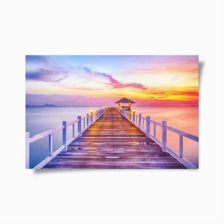 Poster sonnenuntergang am steg zum ruhigen horizont – Wallnifity®