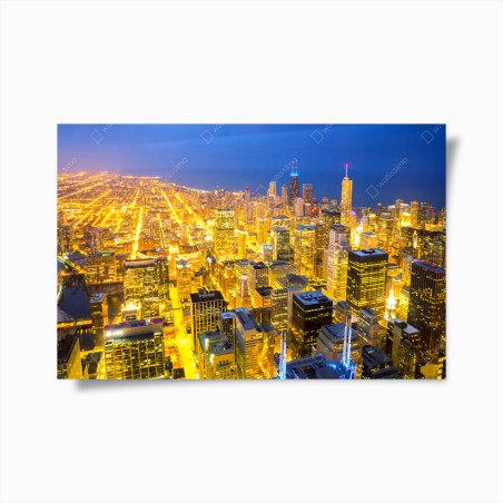 Poster luftaufnahme der nächtlichen skyline von Chicago – Wallnifity®
