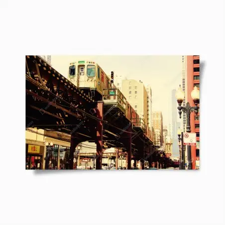 Poster retro hochbahn über der stadtstraße – Wallnifity®