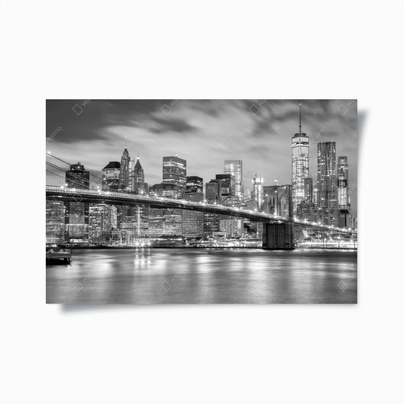 Poster schwarzweiß skyline von New York mit Brooklyn Bridge