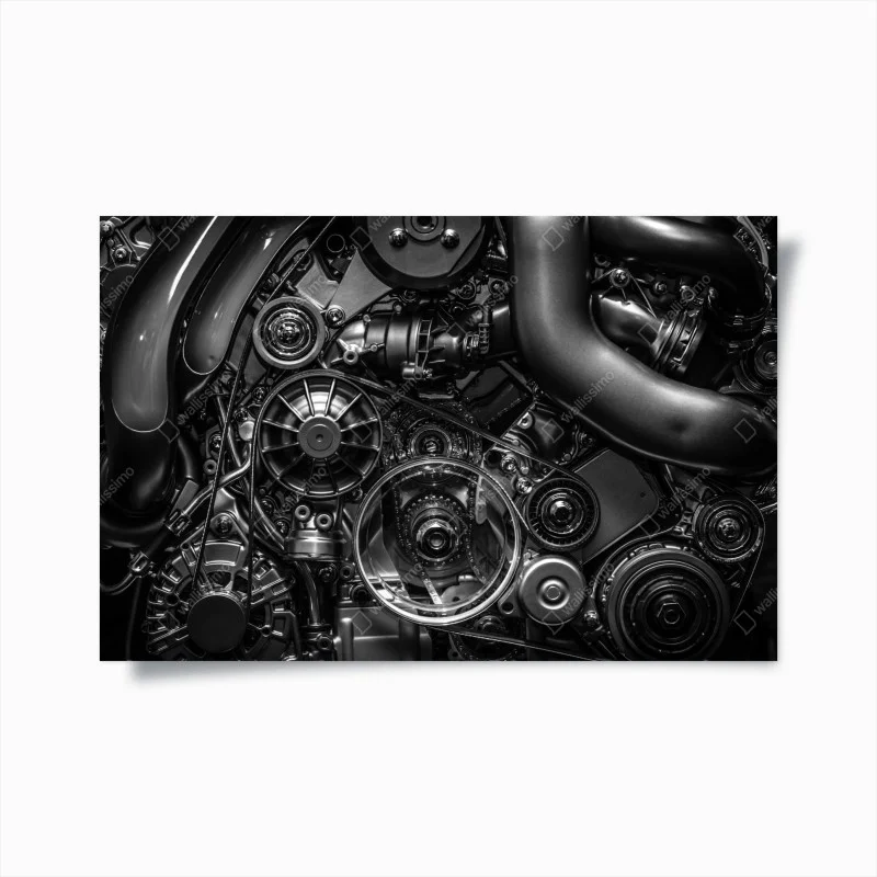 Poster präzise motor-nahaufnahme im industrial-stil