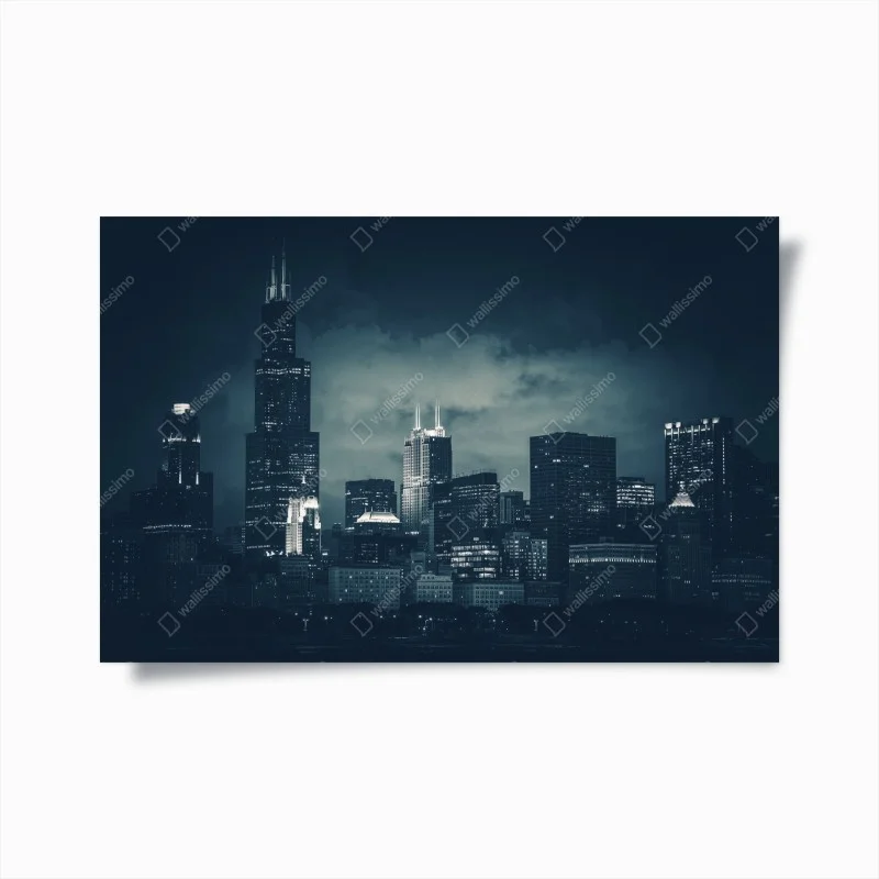 Poster Chicago skyline in tiefblauen tönen