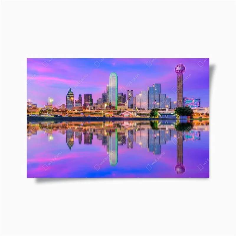 Poster Dallas skyline im violetten abendlicht