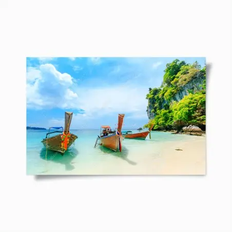 Poster longtail-boote am türkisfarbenen strand von Phuket – Wallnifity®