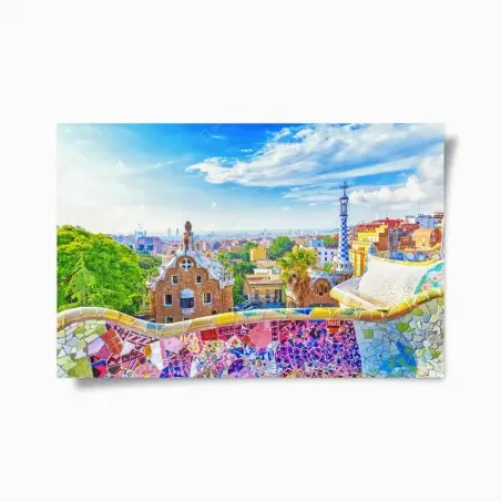 Poster lebendiges Barcelona Park Güell mosaik panorama – Wallnifity®