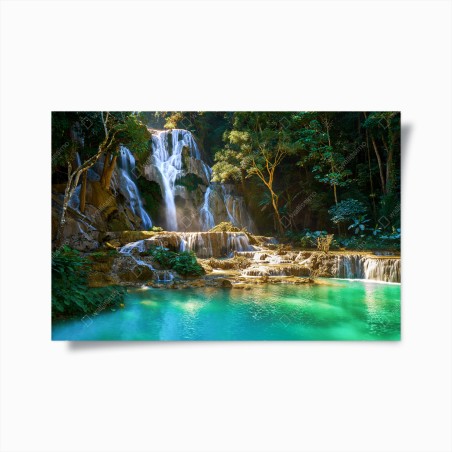 Poster türkisfarbener wasserfall im üppigen wald – Wallnifity®
