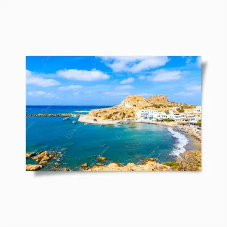Poster sonniger hafen Finiki an der Küste von Karpathos – Wallnifity®