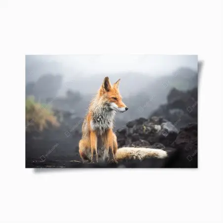 Poster roter fuchs in nebliger landschaft – Wallnifity®