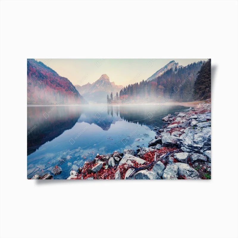Poster nebliger herbstmorgen am Obersee, Schweizer Alpen