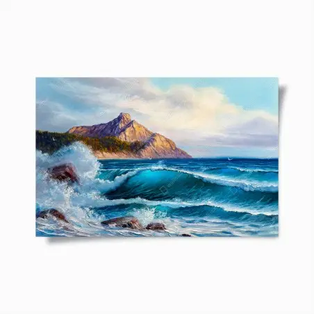 Poster türkisblaue welle - meereslandschaft in öl – Wallnifity®
