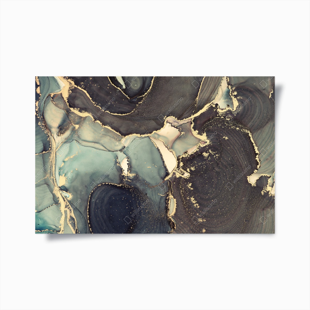 Poster türkis und gold abstrakte fließmalerei – Wallnifity®