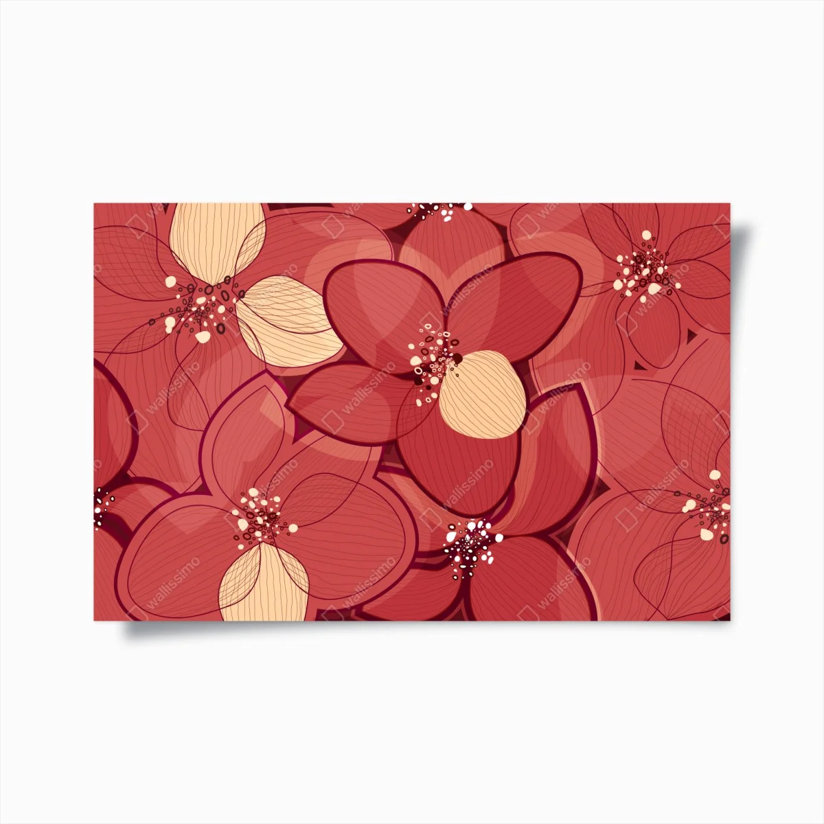 Poster rotes blumenmuster mit beigen mittelpunkten – Wallnifity® Poster rotes blumenmuster mit beigen mittelpunkten – Wallnifity®
