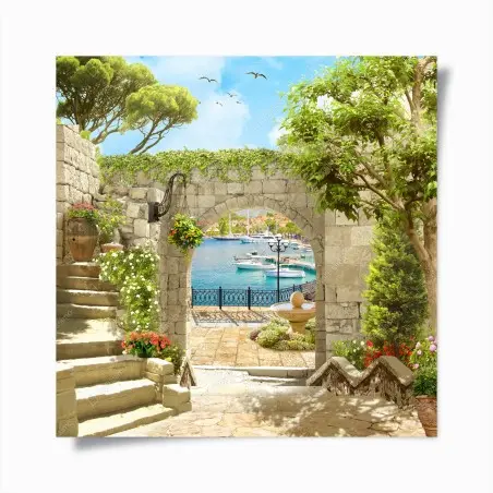 Poster mediterraner blick durch eine arkade – Wallnifity®
