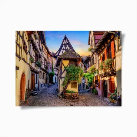 Poster malerische fachwerkstraße in Eguisheim, Elsass – Wallnifity®