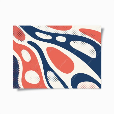 Poster retro korallenrot und marineblau abstraktes muster – Wallnifity®