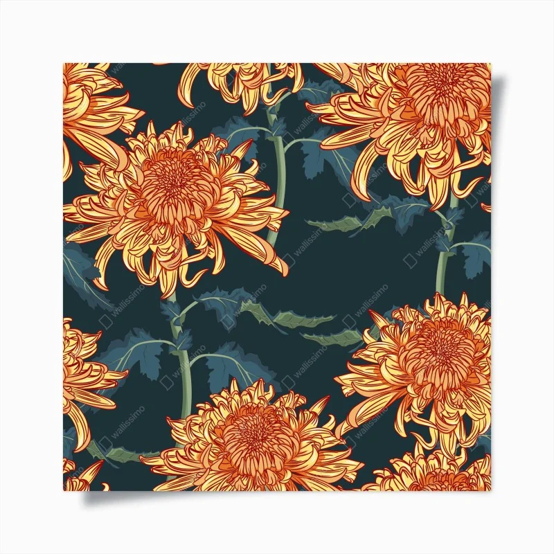 Poster goldene chrysantheme botanisches muster