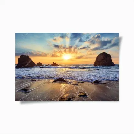 Poster sonnenuntergang an der felsigen küste – Wallnifity®
