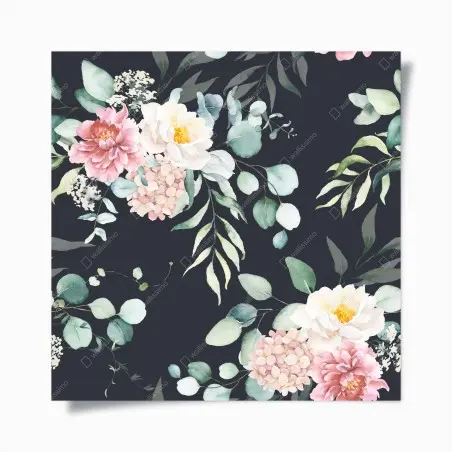 Poster elegantes aquarell-blumenmuster auf dunklem hintergrund – Wallnifity®