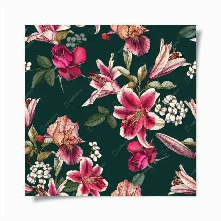Poster vintage botanisches floralmuster auf tiefgrün – Wallnifity®