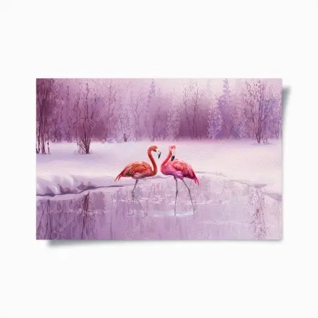 Poster pastell flamingos über winterlichem see – Wallnifity®