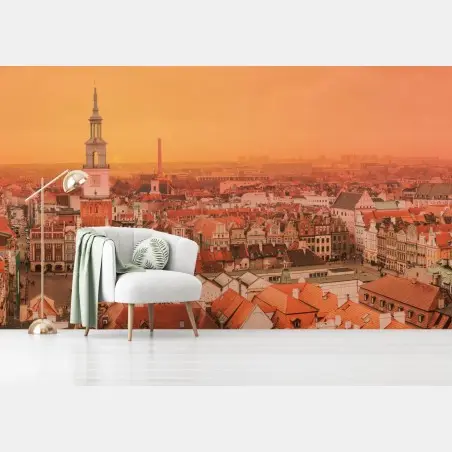 Fototapete warmer sonnenuntergang über historischen stadtdächern – Wallnifity®