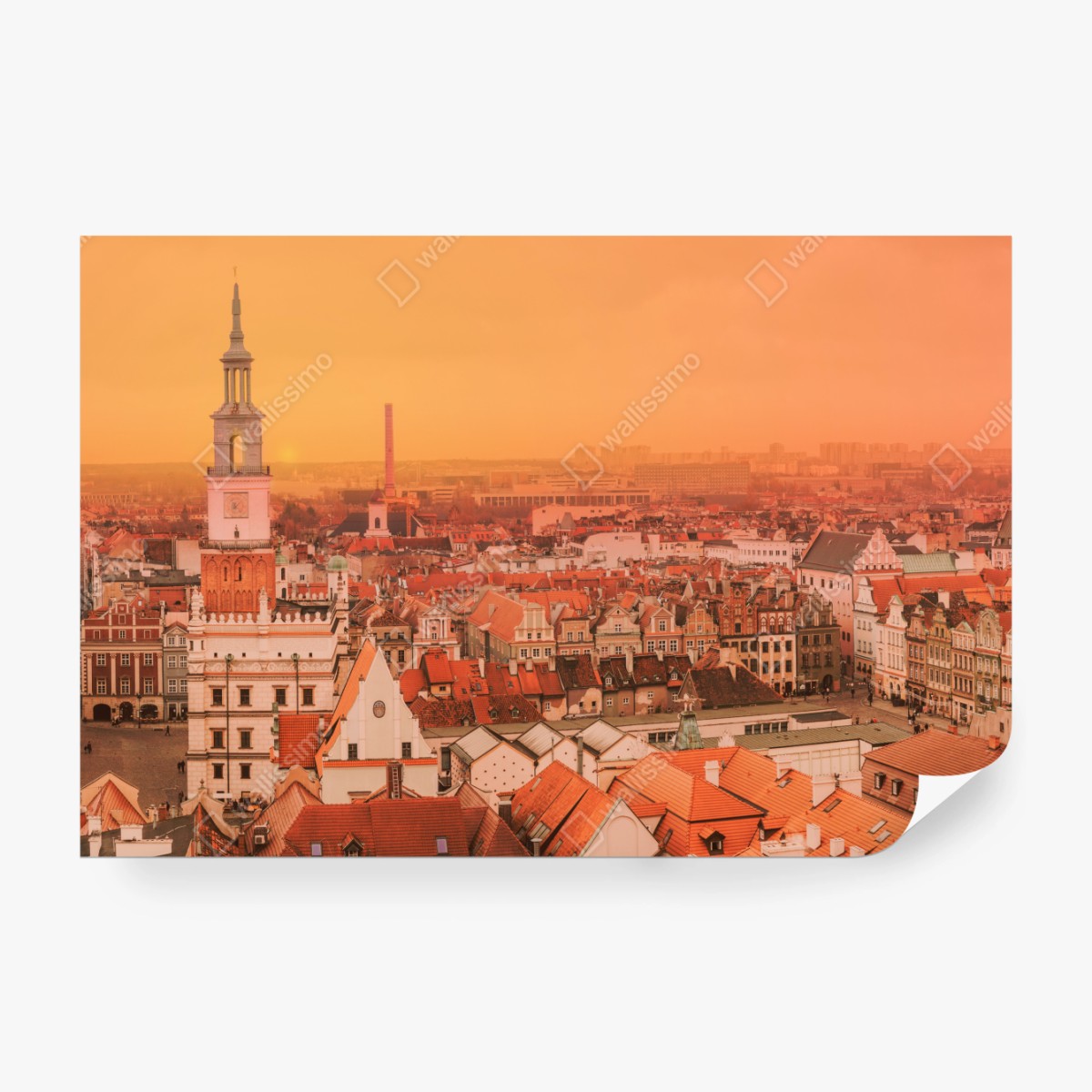 Fototapete warmer sonnenuntergang über historischen stadtdächern – Wallnifity®