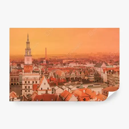 Fototapete warmer sonnenuntergang über historischen stadtdächern – Wallnifity®