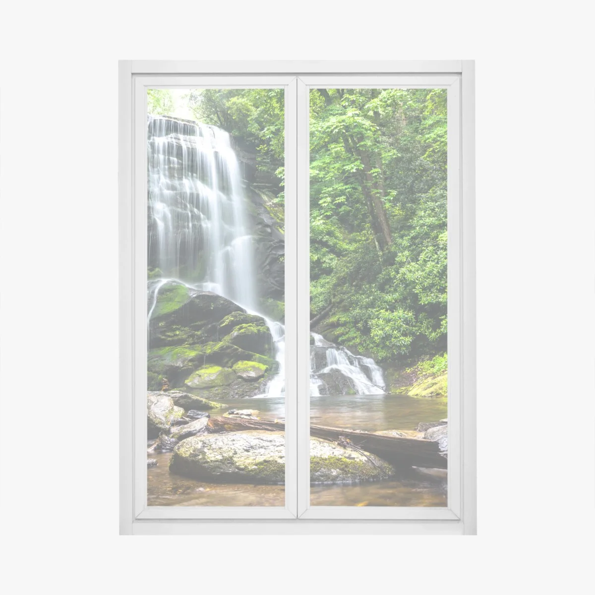 Fensteraufkleber ruhiger wasserfall im wald – Wallnifity® Fensteraufkleber ruhiger wasserfall im wald – Wallnifity®