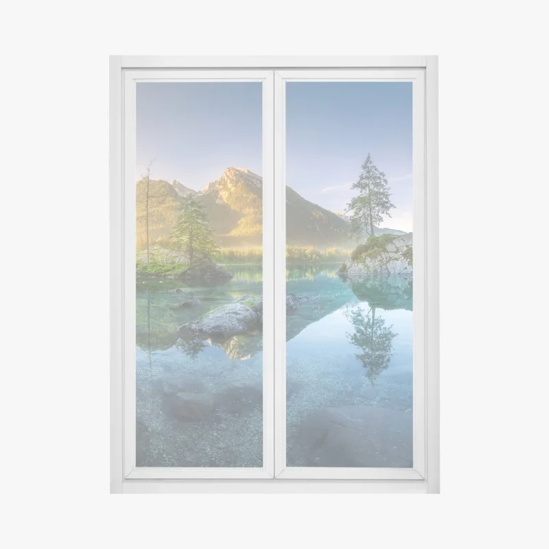 Fensteraufkleber alpensee bei sonnenaufgang mit spiegelnder reflexion