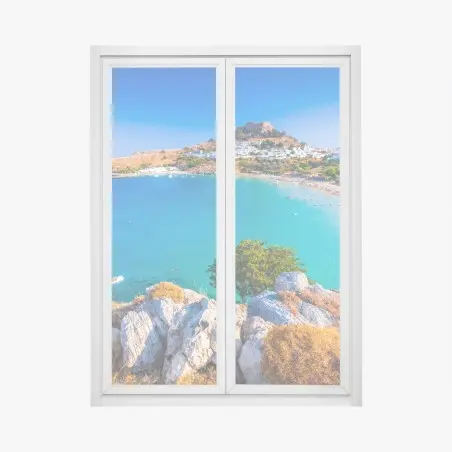 Fensteraufkleber türkisbucht in Lindos, Rhodos – Wallnifity®