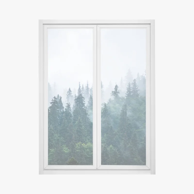 Fensteraufkleber nebliger nadelwald – Wallnifity®