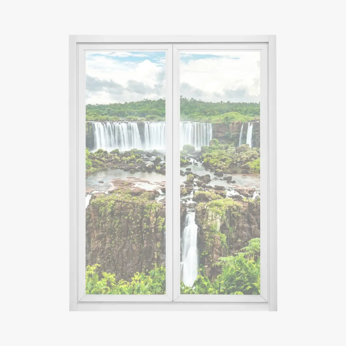 Fensteraufkleber panorama des üppigen grünen wasserfalls – Wallnifity®