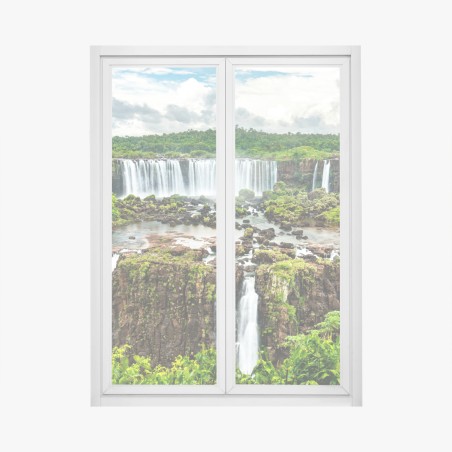 Fensteraufkleber panorama des üppigen grünen wasserfalls – Wallnifity®