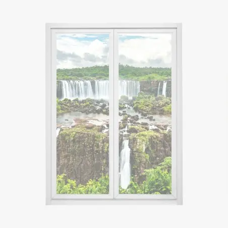 Fensteraufkleber panorama des üppigen grünen wasserfalls – Wallnifity®